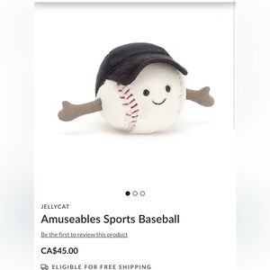Jellycat Amuseables Baseball Plush with Black Cap